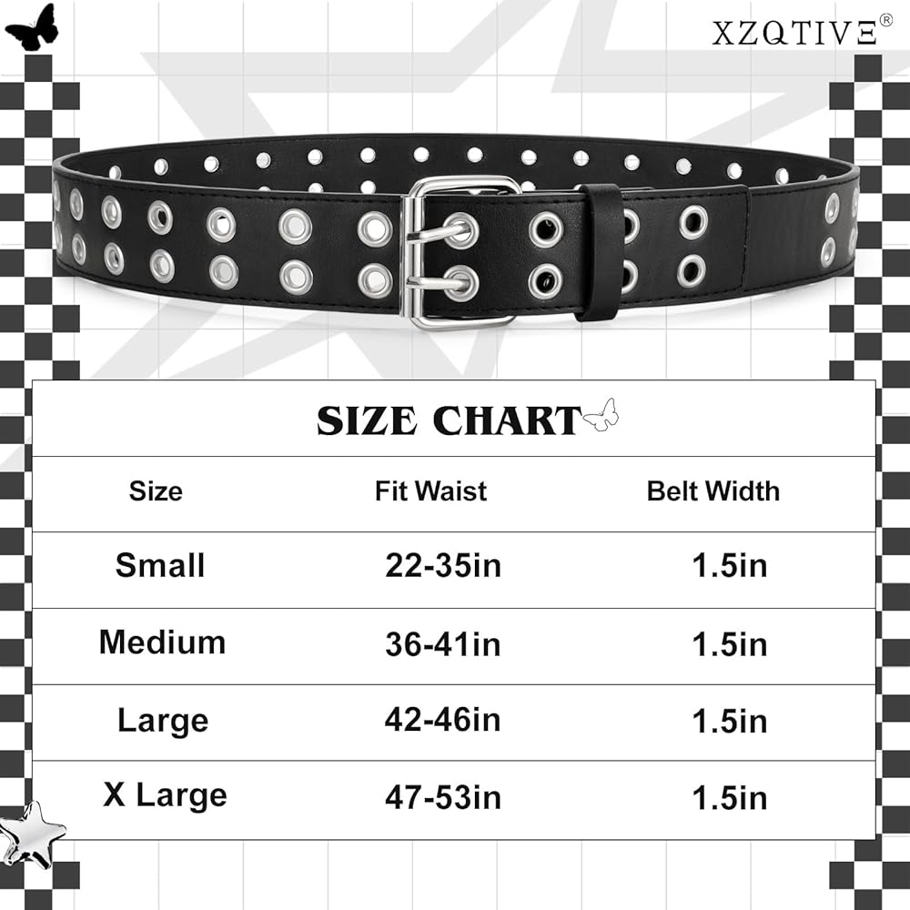 XZQTIVE Double Grommet PU Leather Belt for Women Men Punk metal