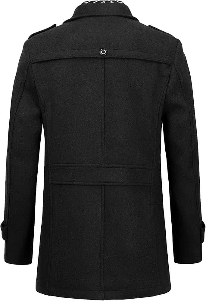 KTWOLEN Men's Wool Jacket Single Breasted Winter Coat with