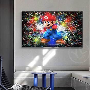 Amazon.co.jp: スーパーマリオウォールアートキャンバス絵画抽象的な