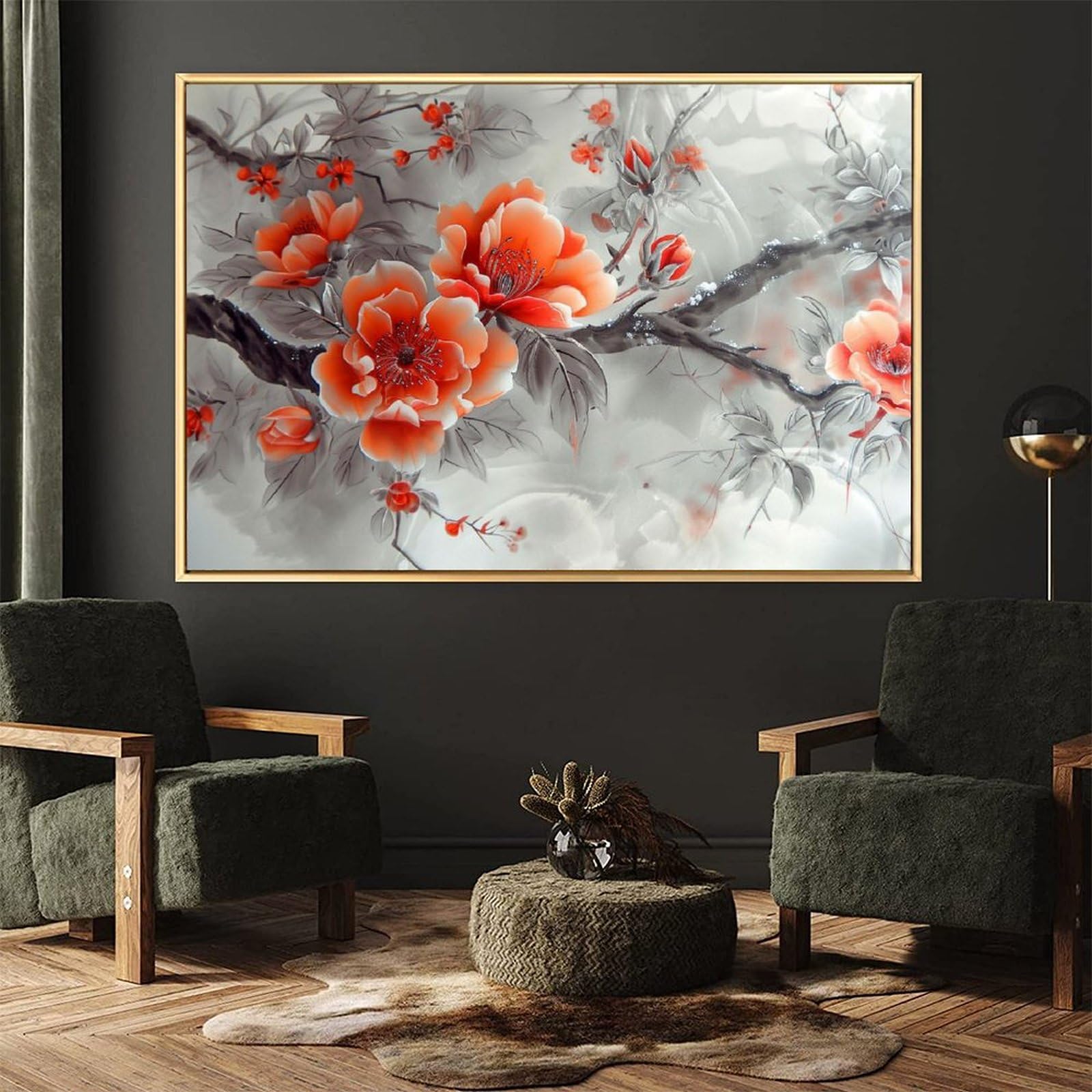 Amazon.co.jp: 絵画 ピンクの梅の花ピンクの梅の花インテリア 絵画