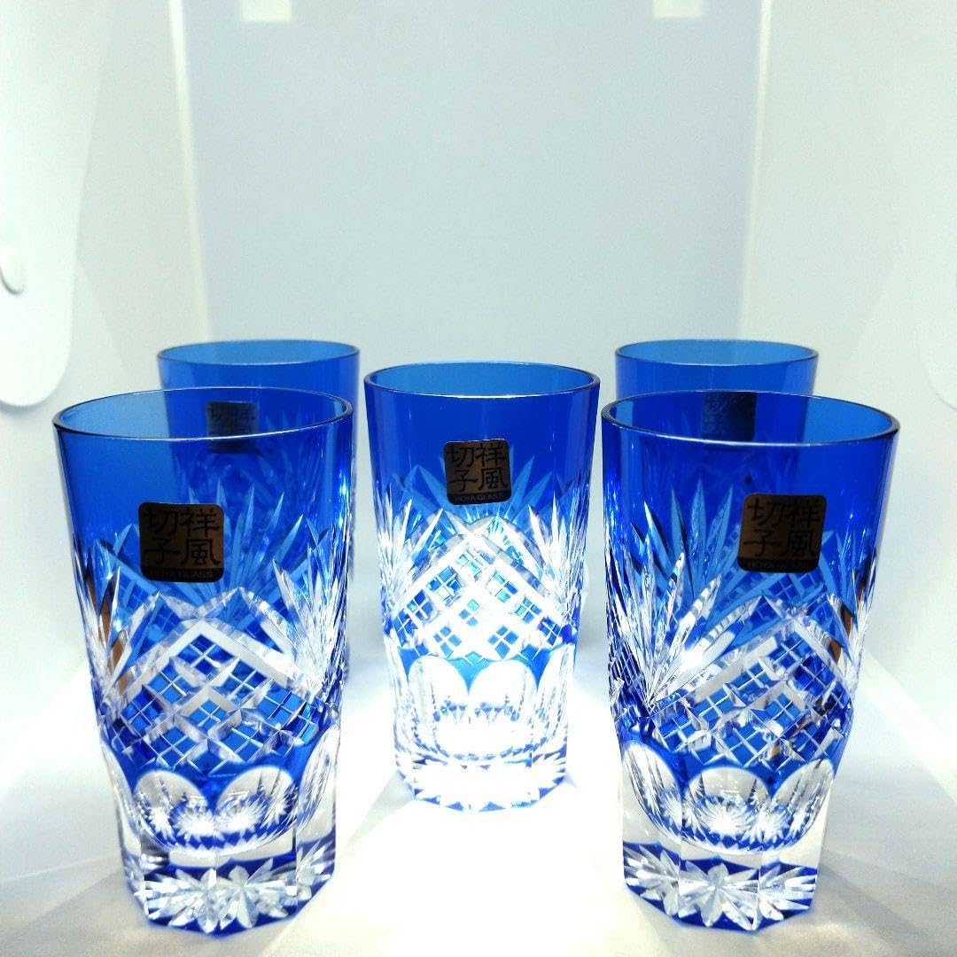 Amazon.co.jp: HOYACRYSTAL 祥風切子ルリ色被せガラス 一口ビール