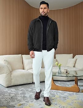 COOFANDY Men's Suede Jacket Long Sleeve Jacket Full Zip Outdoor