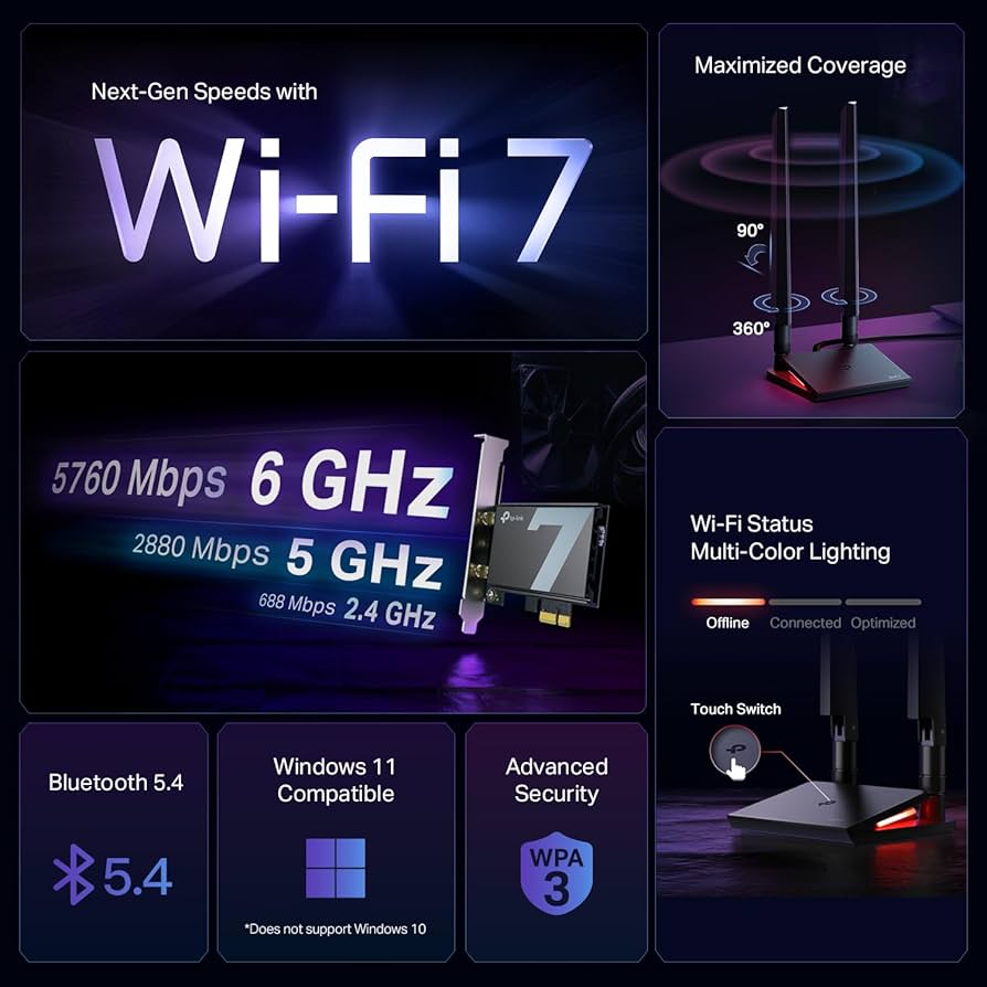 Amazon.com: TP-Link WiFi 7 BE9300 PCIe WiFi Card for Desktop PC