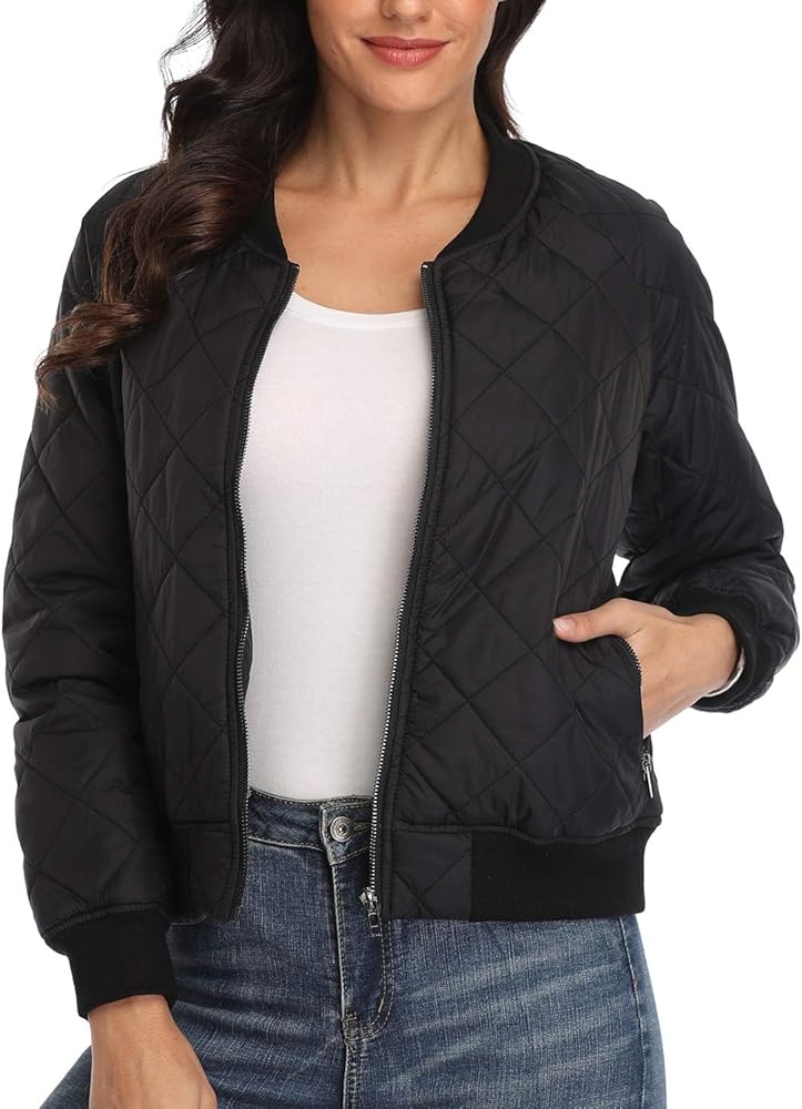Amazon.com: andy & natalie Women's Bomber Jacket Long Sleeve Zip