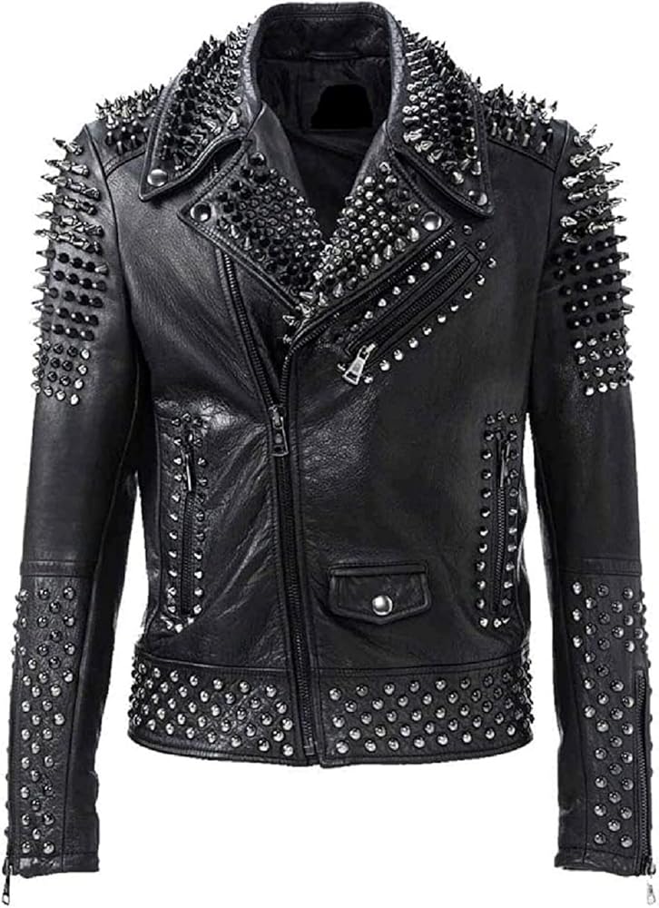 Rockstar Stud Leather Jacket Spikes Punk Rock Studded Motorcylce