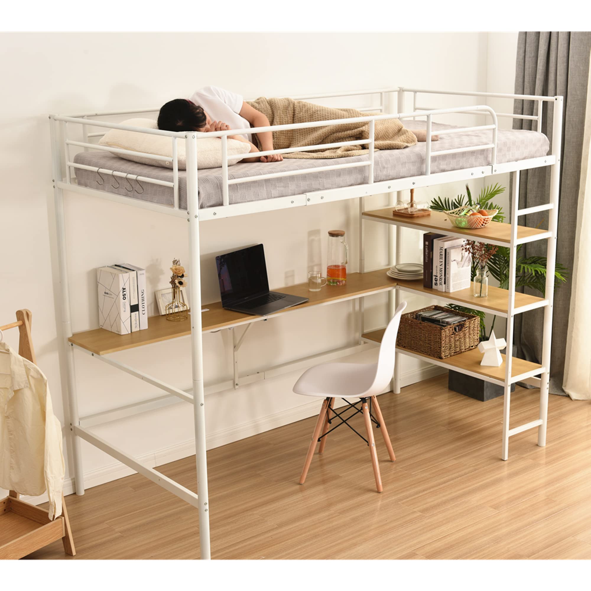 Amazon｜Chic ZONE ロフトベッド シングル デスク付き コンセント付き