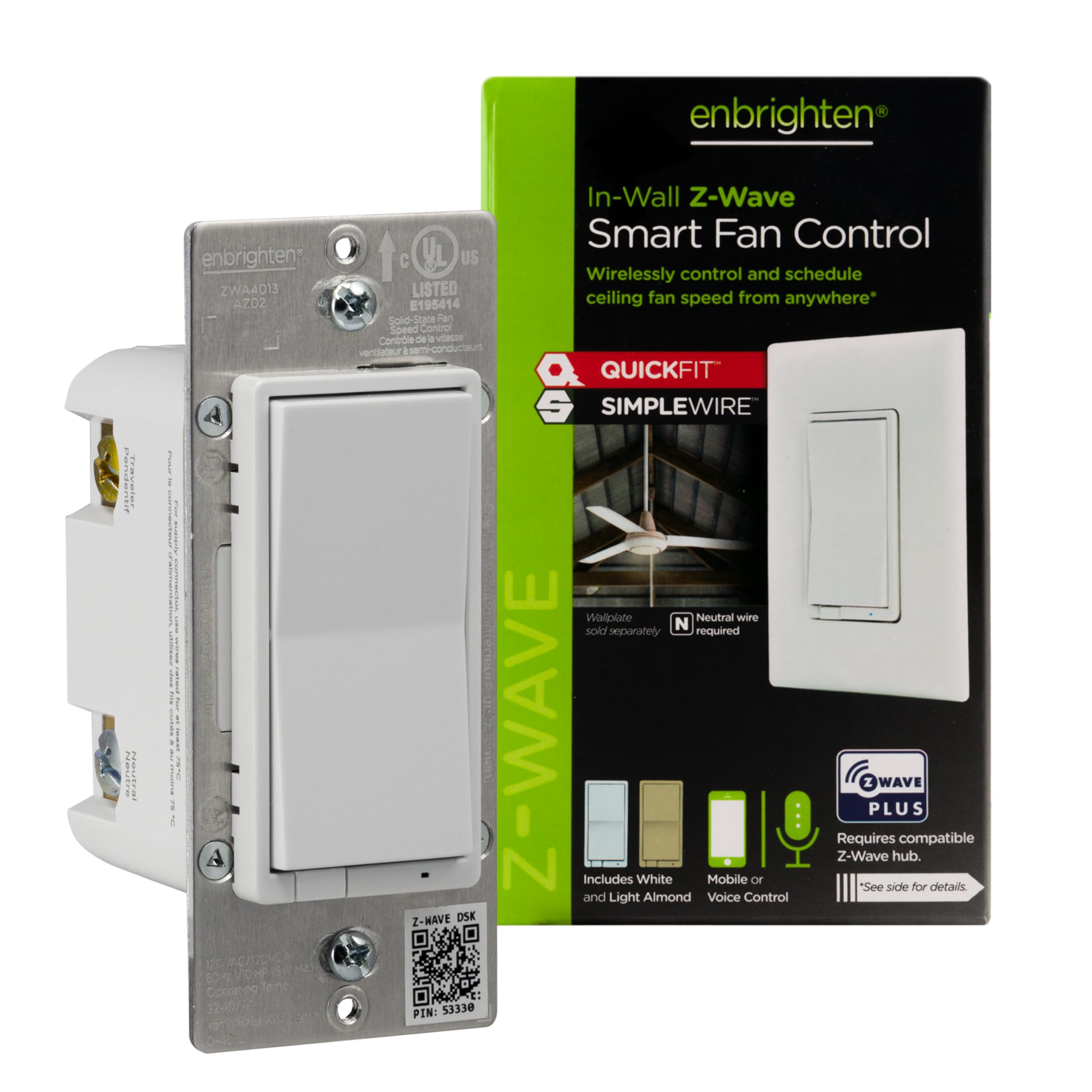 Enbrighten Z-Wave Plus Fan Control, Works with Alexa, Google