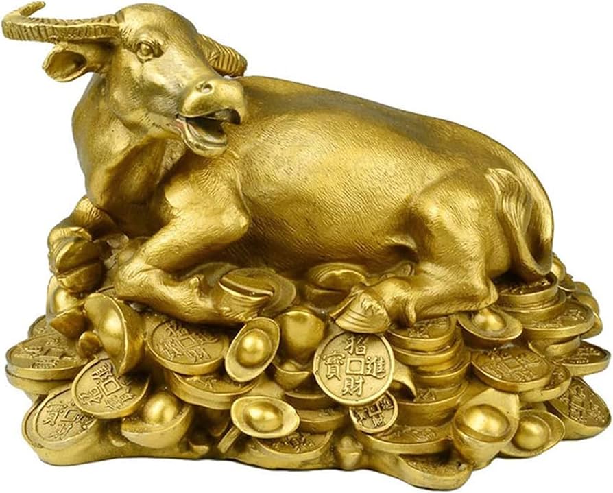 Amazon.co.jp: 風水中国干支真鍮の牛/雄牛の像金の雄牛がインゴットを