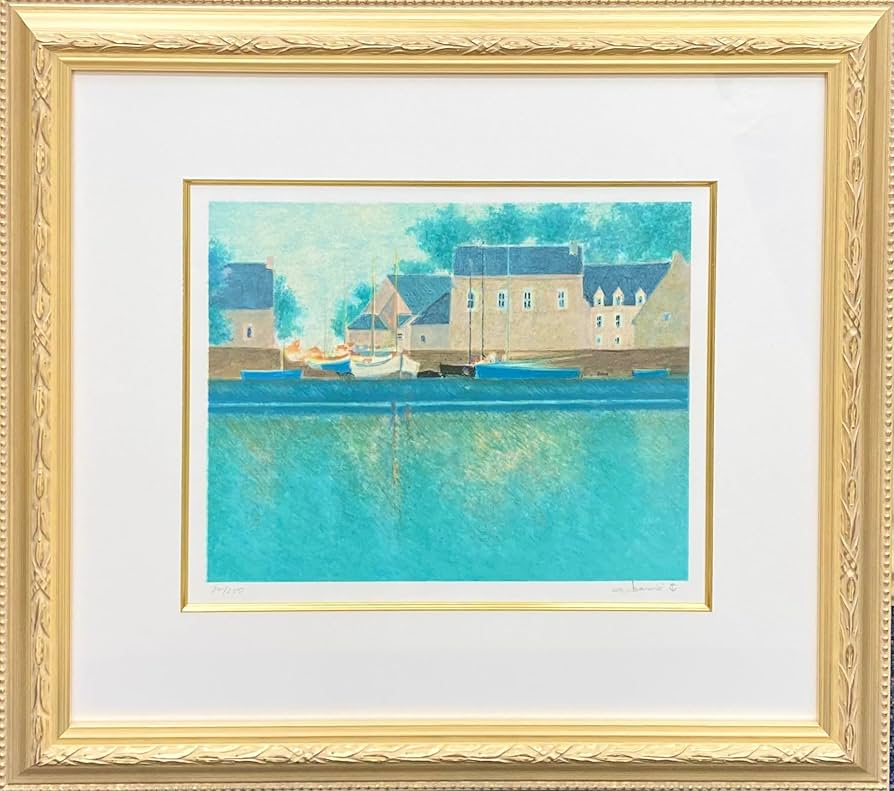 Amazon.co.jp: 絵画 版画 ブーリエ 額付き 『水辺の反射』 リトグラフ