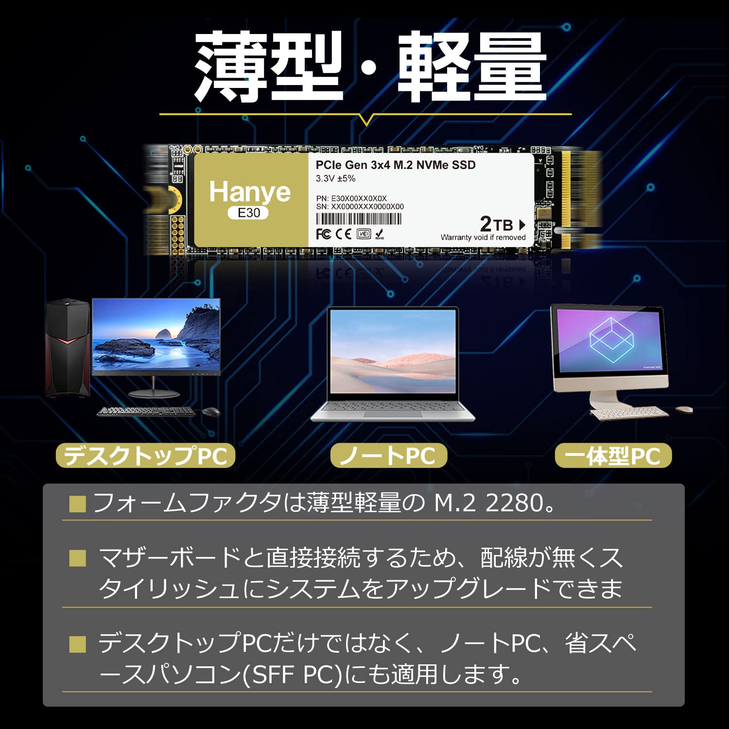 Amazon.co.jp: Hanye 2TB 内蔵型SSD PCIe Gen3x4 NVMe M.2 2280 3400MB