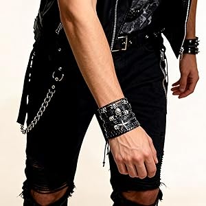 Punk Leather Cuff Bracelet for Men Women Goth Leather Wristband