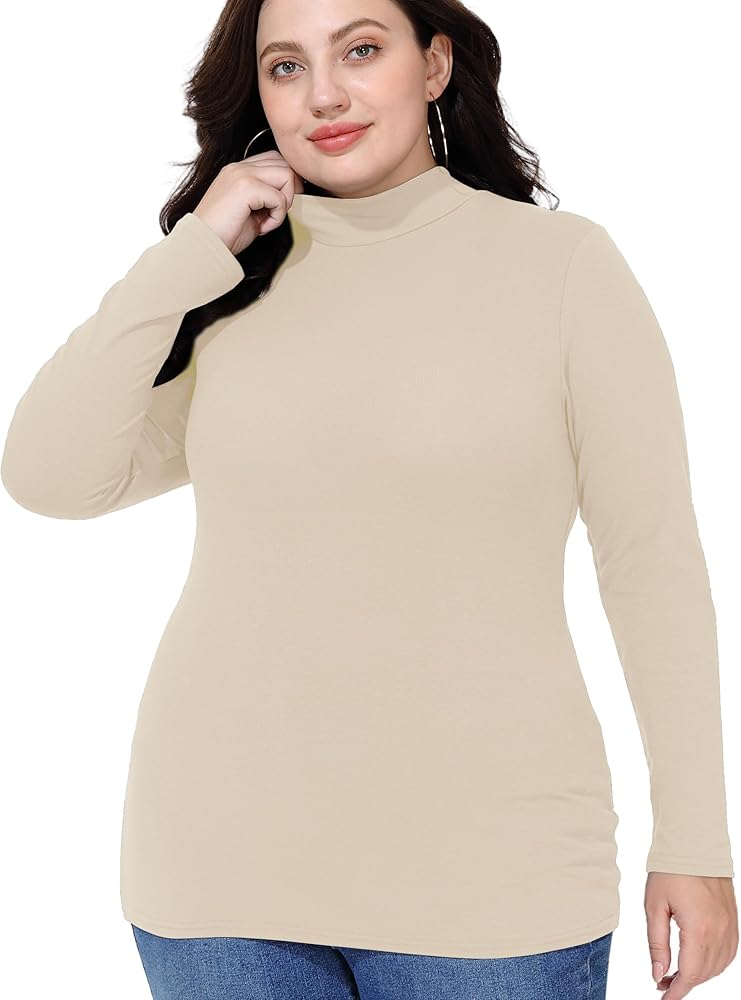 FOREYOND Plus Size Mock Turtleneck Tops for Women Long Sleeve Mock