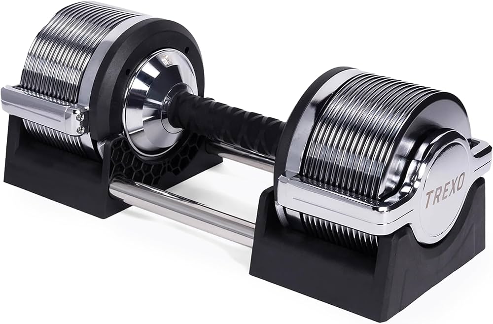 TREXO Chrome Dumbbell Adjustable 3-32kg Dumbbell Weight Training