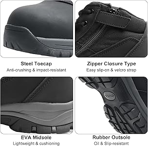 Amazon.com | OUXX Steel Toe Work Boots for Men – Side Zipper