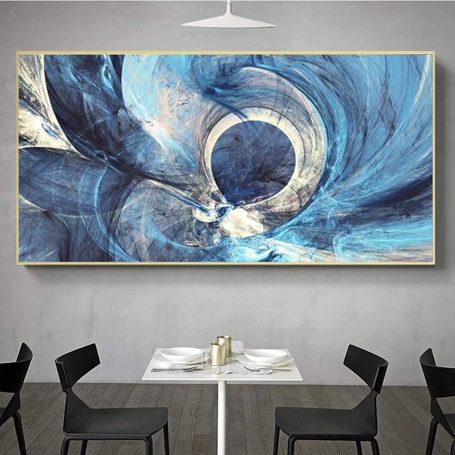 Amazon｜抽象的な創造的な青い線アートキャンバス絵画モダンなポスター