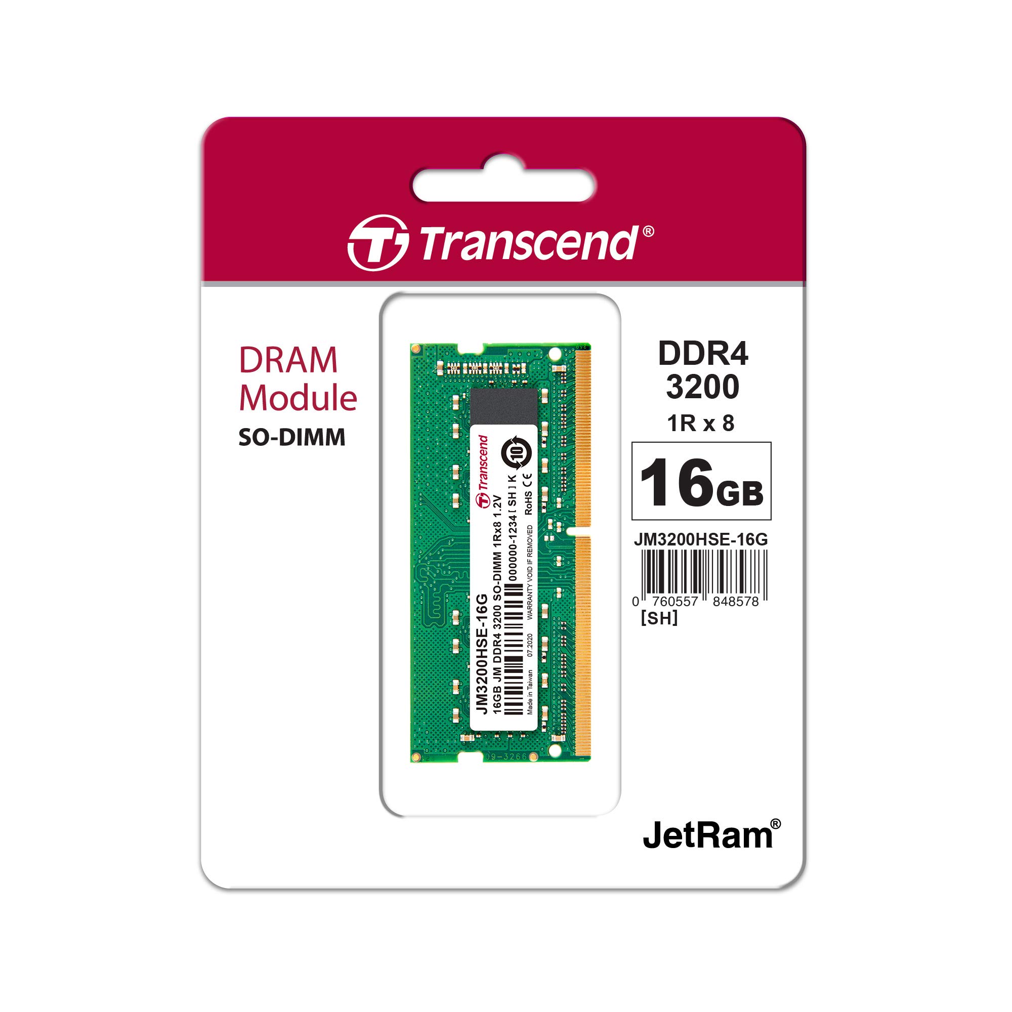 Transcend 16GB SO-DIMM DDR4 3200MHz Laptop RAM, Intel AMD