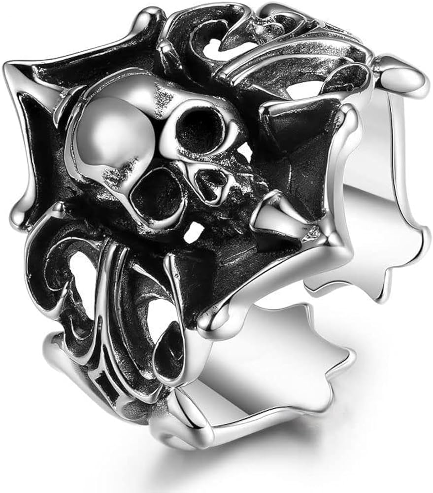 Vintage Skull Pirate Open Rings Sterling Silver Plated Punk