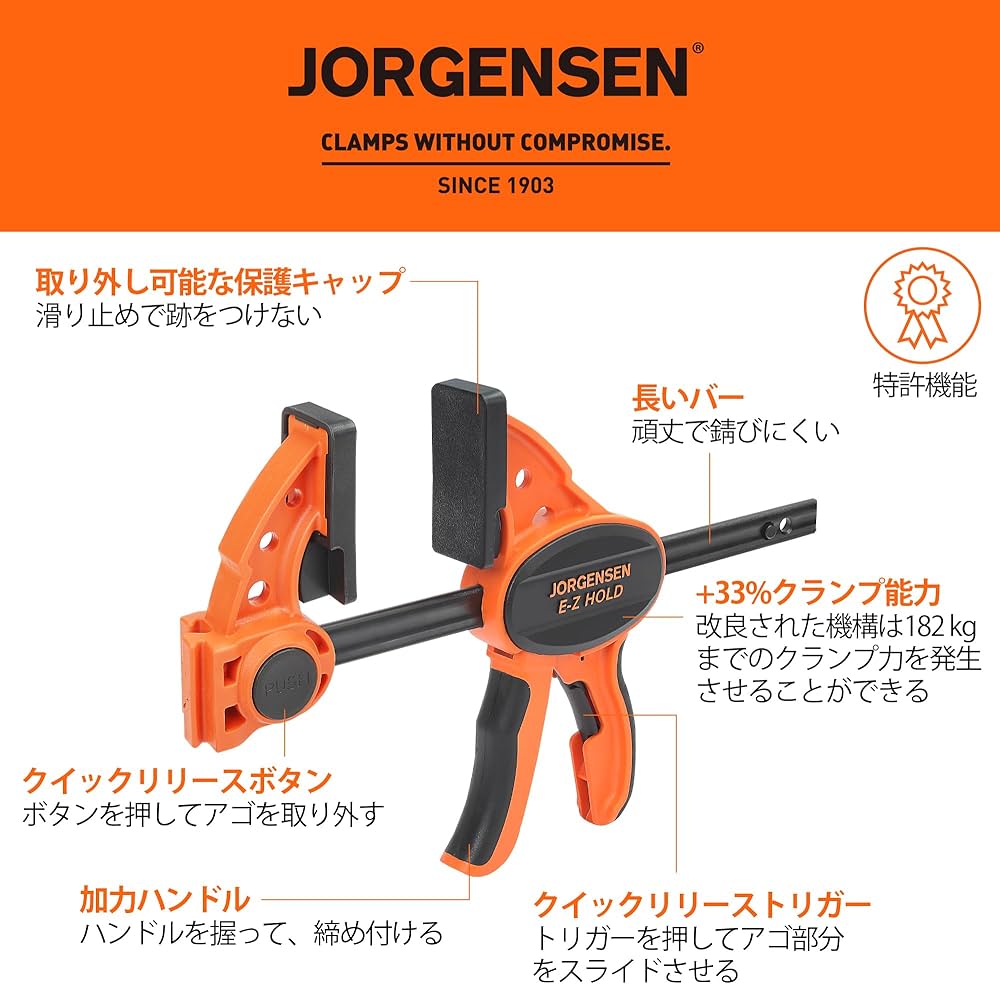 Amazon | JORGENSEN クランプ 怪力F型クランプ クイックバークランプ 2