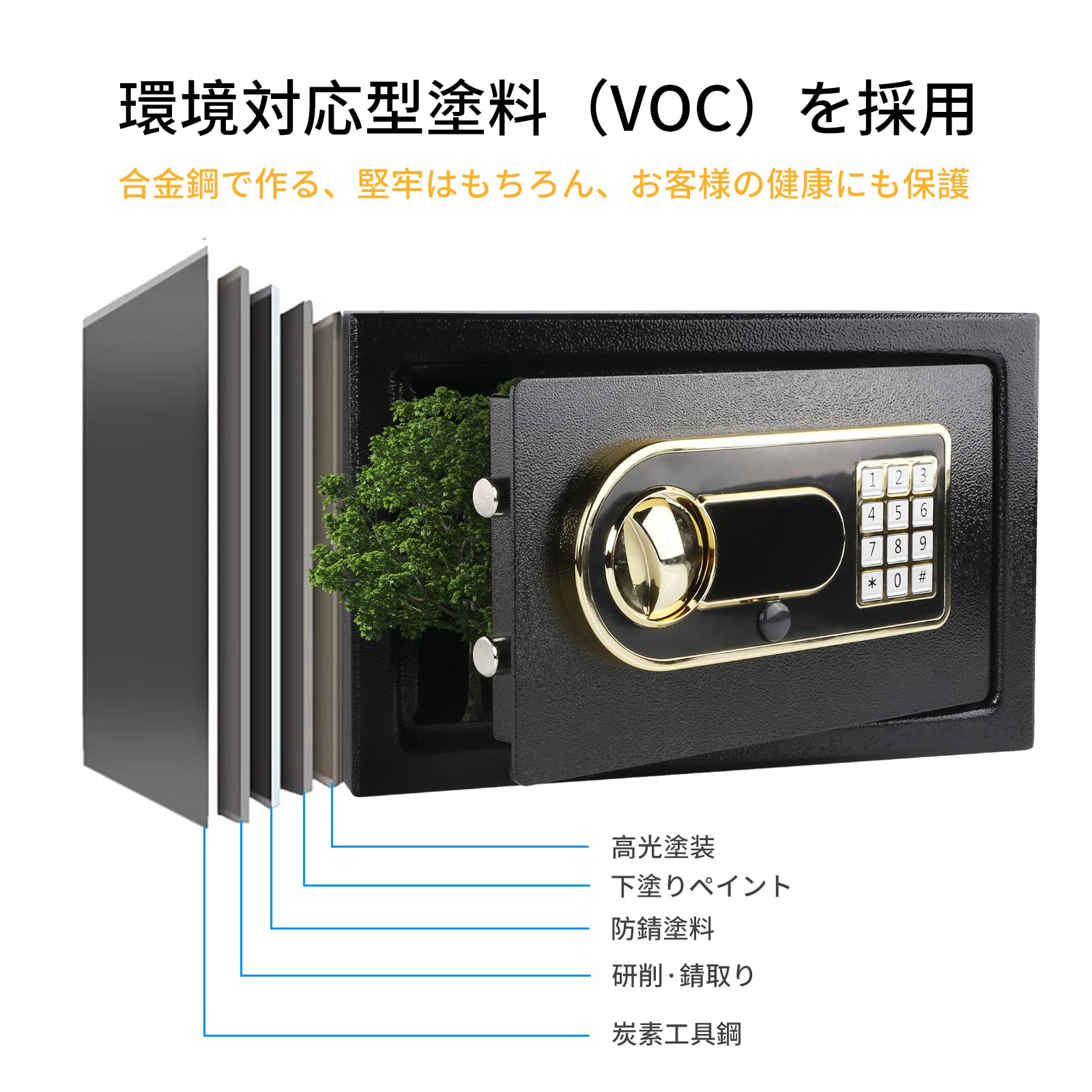 Amazon.co.jp: 金庫 家庭用12.4L 防犯金庫 緊急電池ボックス付き