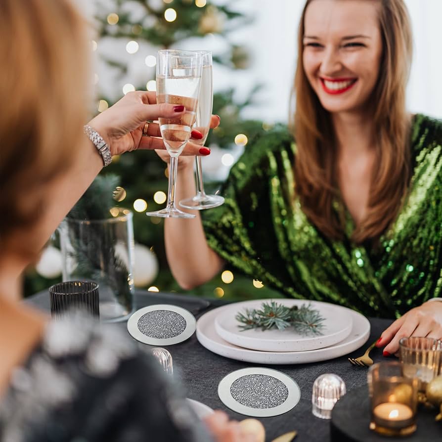 Amazon｜6ピース ガラスミラーコースターセット、4インチ ラウンド