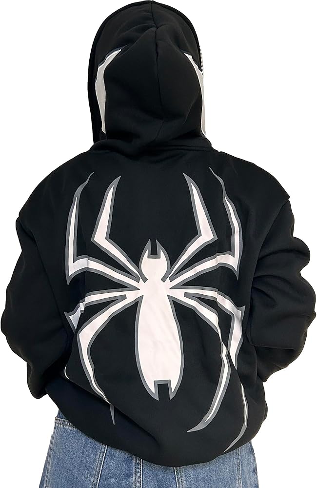 PLAYPUNK Spider Full Zip Hoodies Y2K Graphic Hoodie Oversized Hip