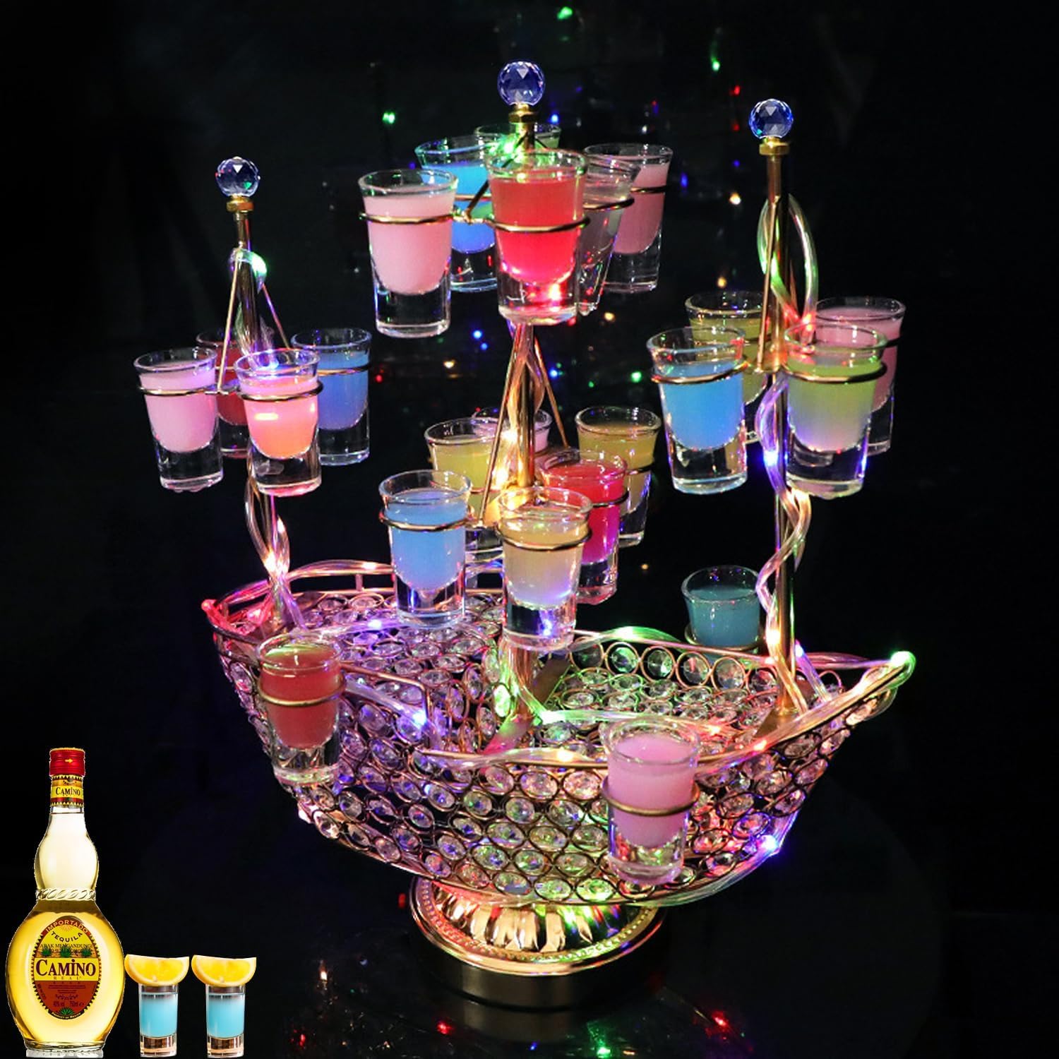 Amazon｜テキーラ 船 船型酒棚 24カップ 雰囲気作り LED酒ボトルの表示