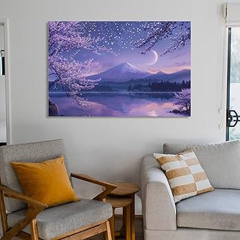 Amazon.co.jp: 絵画 富士山の三日月と満開の桜の眺め アートパネル