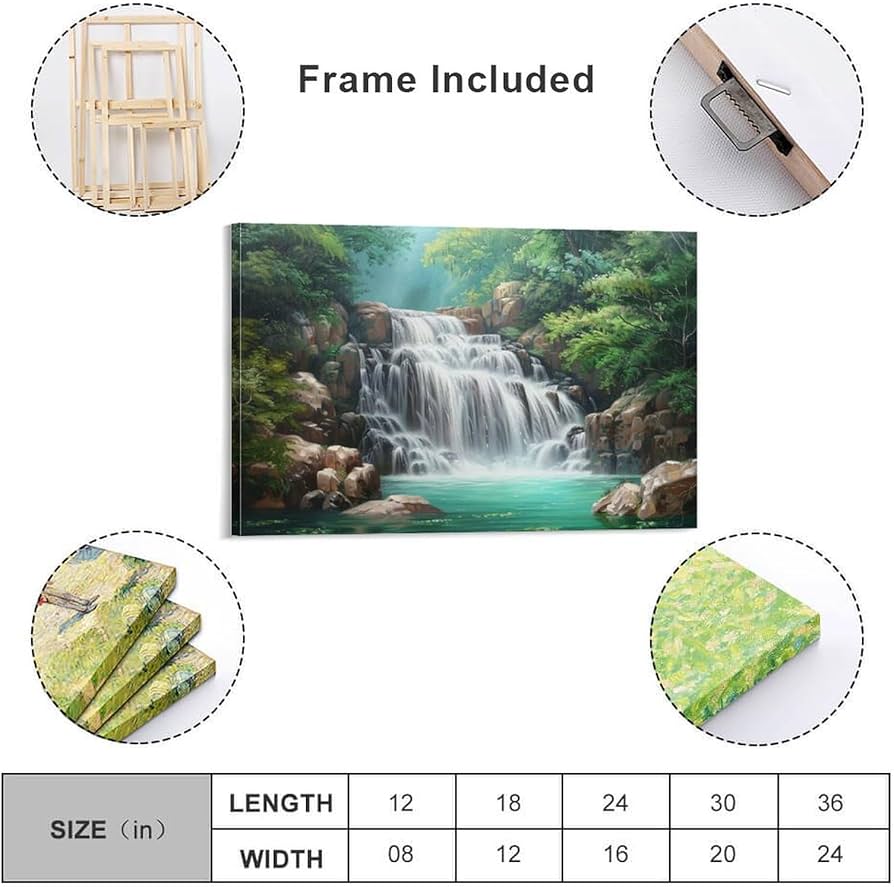 Amazon.co.jp: 絵画 深い山と古い森の滝インテリア 絵画 美しい自然の