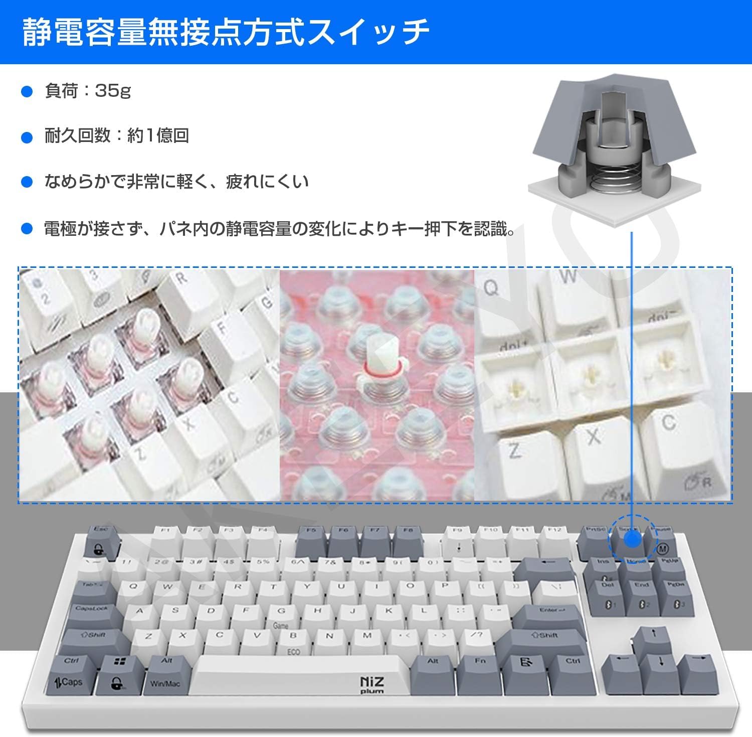 Amazon | NiZ キーボード 【X87白い】 静電容量無接点方式 ワイヤレス