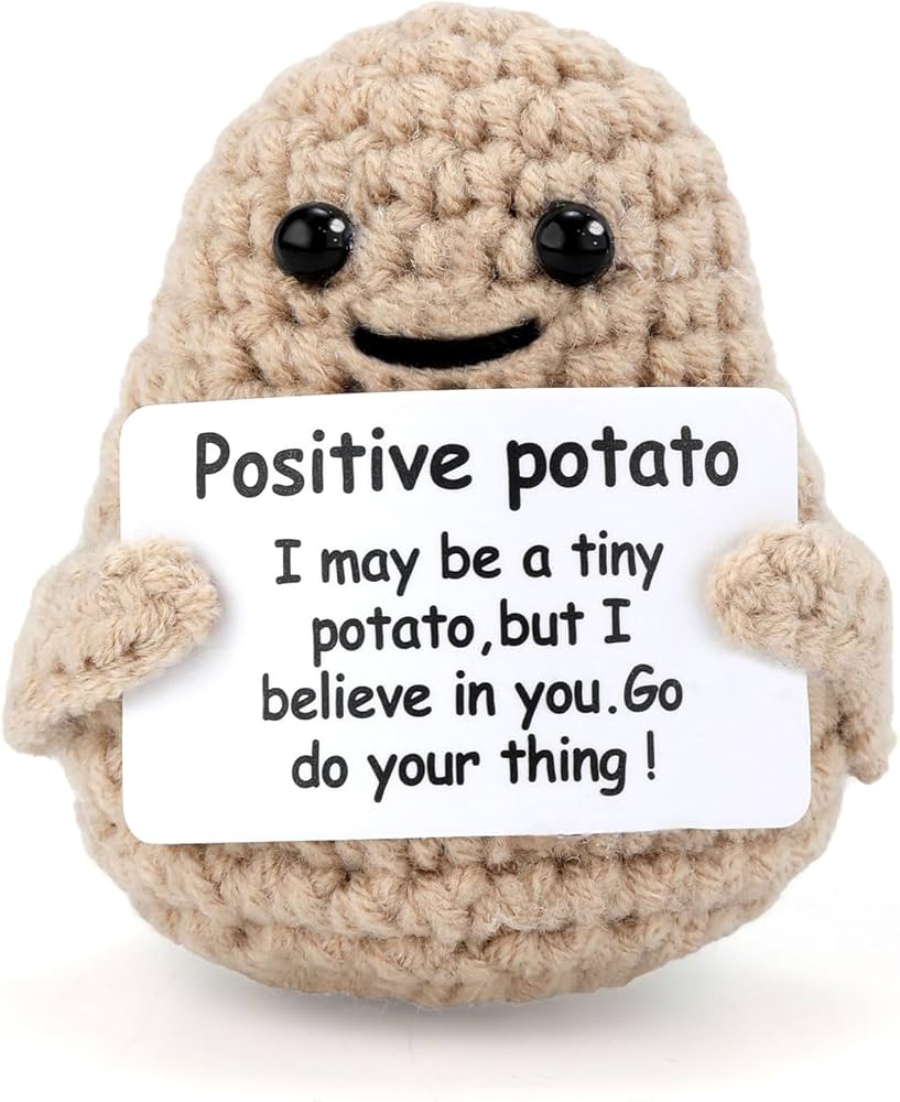 Mini Funny Positive Potato, 3 inch Knitted Potato Toy with Card