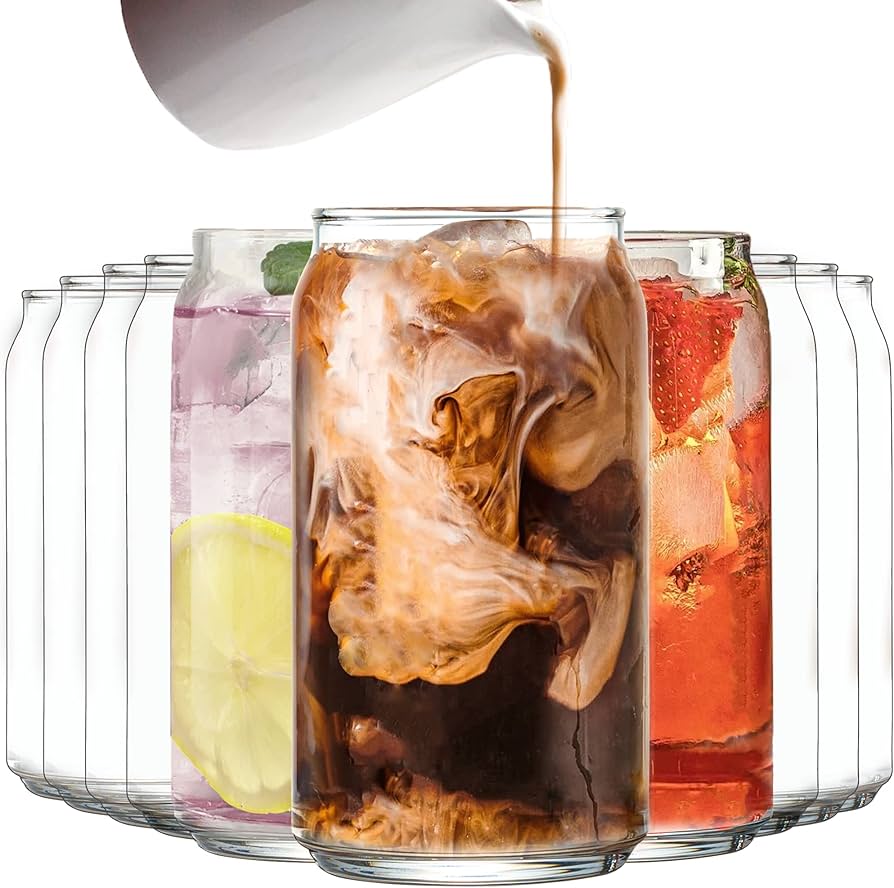 Amazon.com: Le'raze Drinking Glasses Set of 10 - Can Shaped Glass