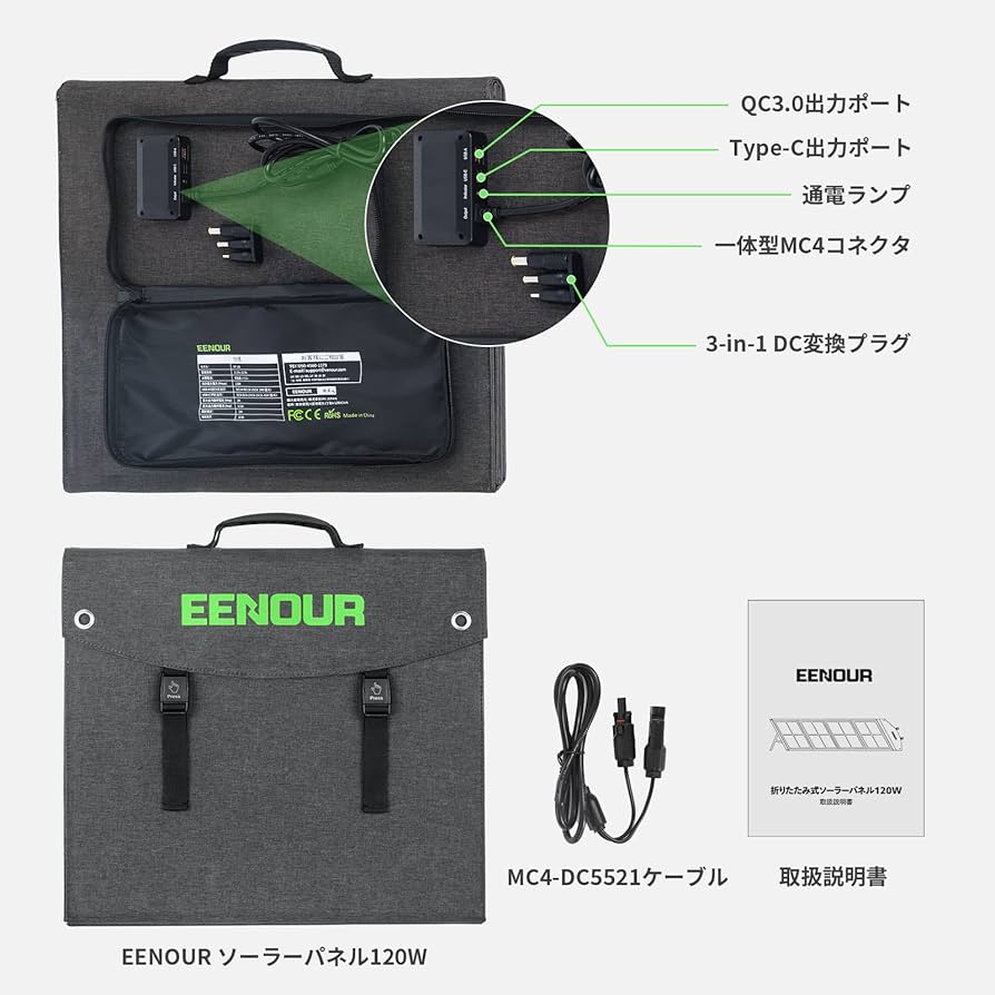 Amazon.co.jp: EENOUR ソーラーパネル 120W ソーラーチャージャー