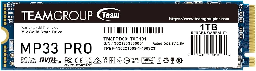 Amazon | TEAMGROUP MP33 PRO 1TB SLCキャッシュ 3D NAND TLC NVMe 1.3
