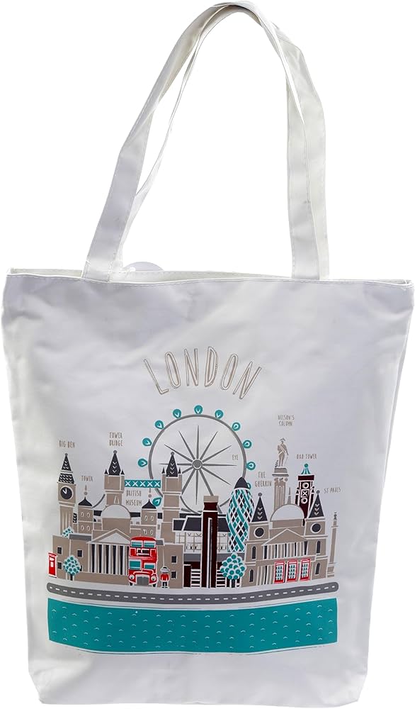 Puckator London Skyline Reusable Zip Up Cotton Bag - Canvas Tote