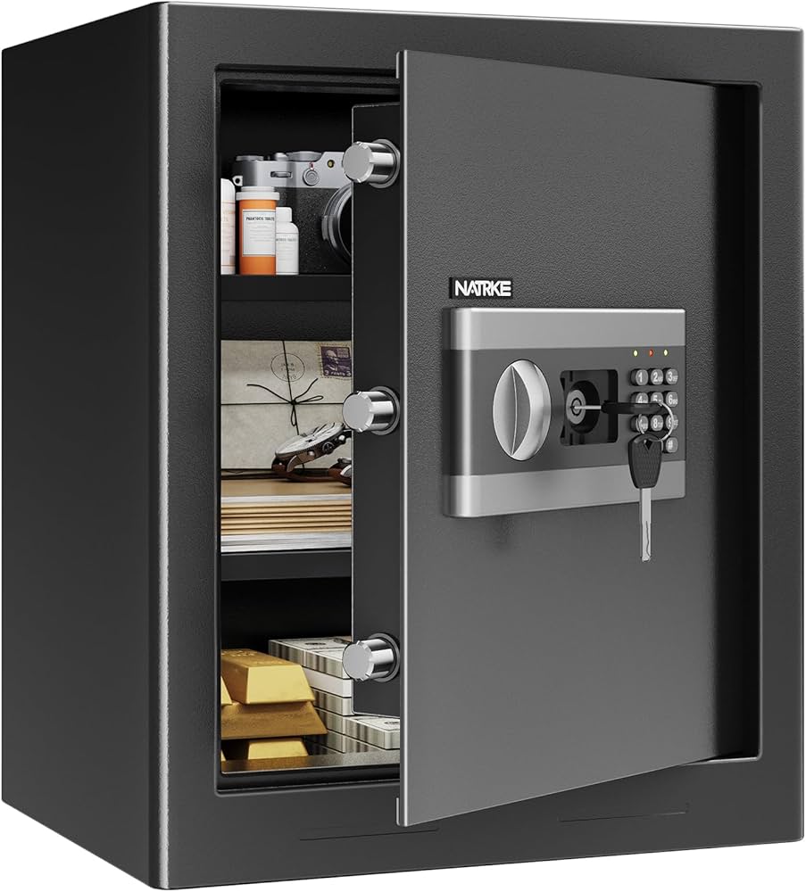 Amazon.co.jp: NATRKE 金庫 家庭用金庫 暗証番号 テンキー式 電子 防犯