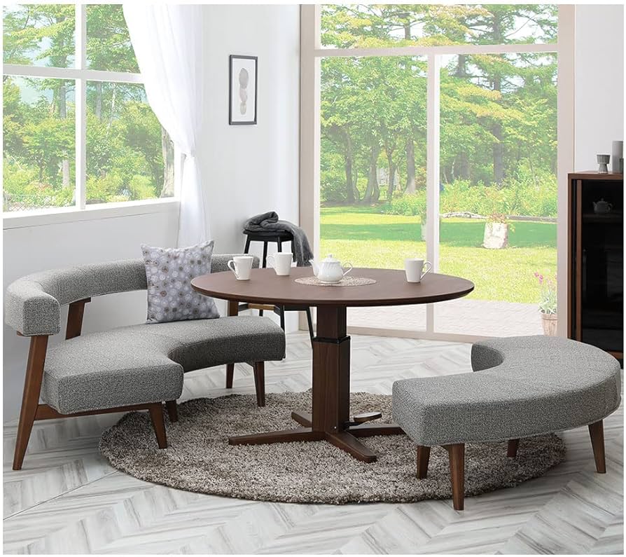 Amazon｜円形のダイニングセット 昇降式 テーブル直径120cm 丸テーブル