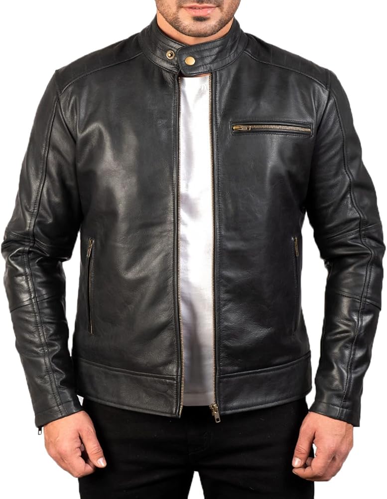 The Jacket Maker Dean Black and Brown Leather Jacket For Men - Cow