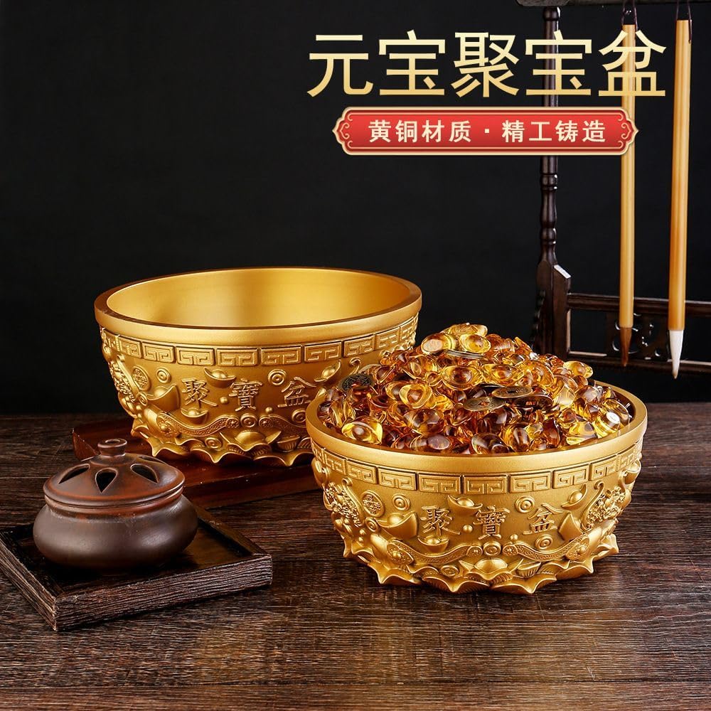 Amazon.com: Piegricdiat 纯金色聚宝盆招财聚宝缸客厅玄关摆件铜器Feng