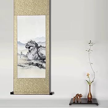 Amazon.co.jp: 画家手描き 掛軸 掛け軸 おしゃれ 水墨山水画 王維遊山