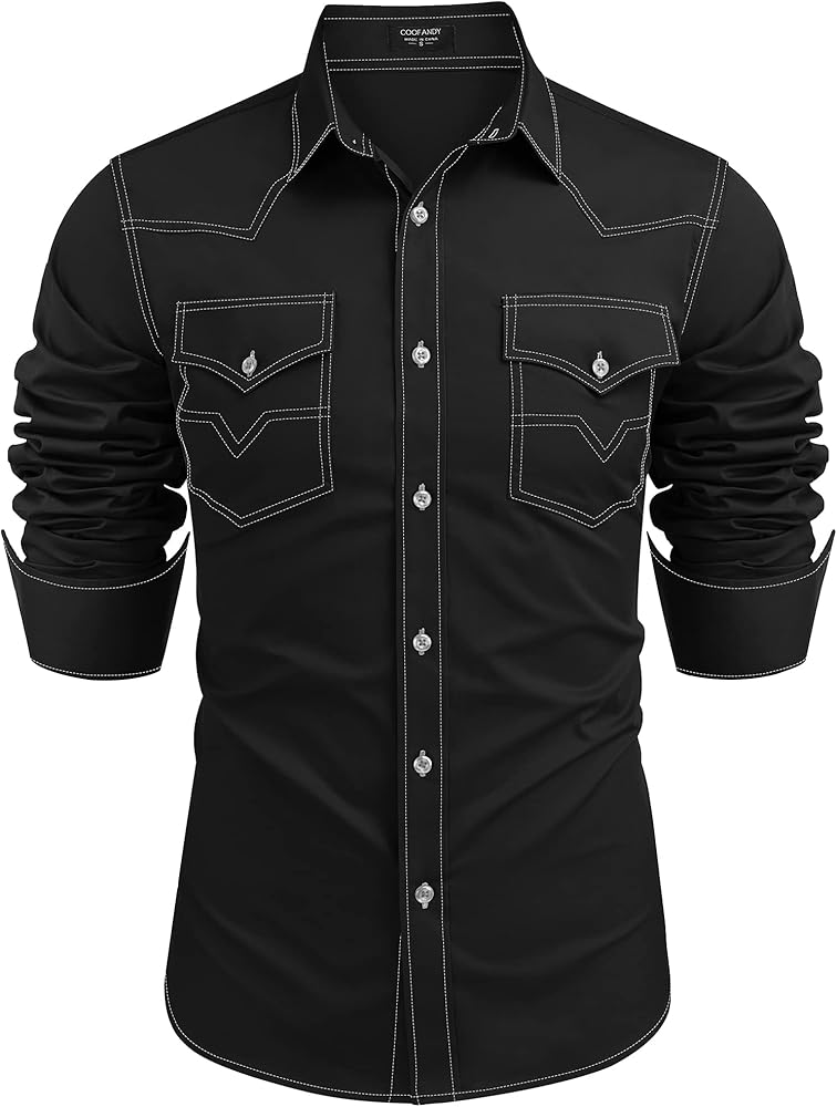 COOFANDY Men's Western Cowboy Shirts Long Sleeve Cotton Casual