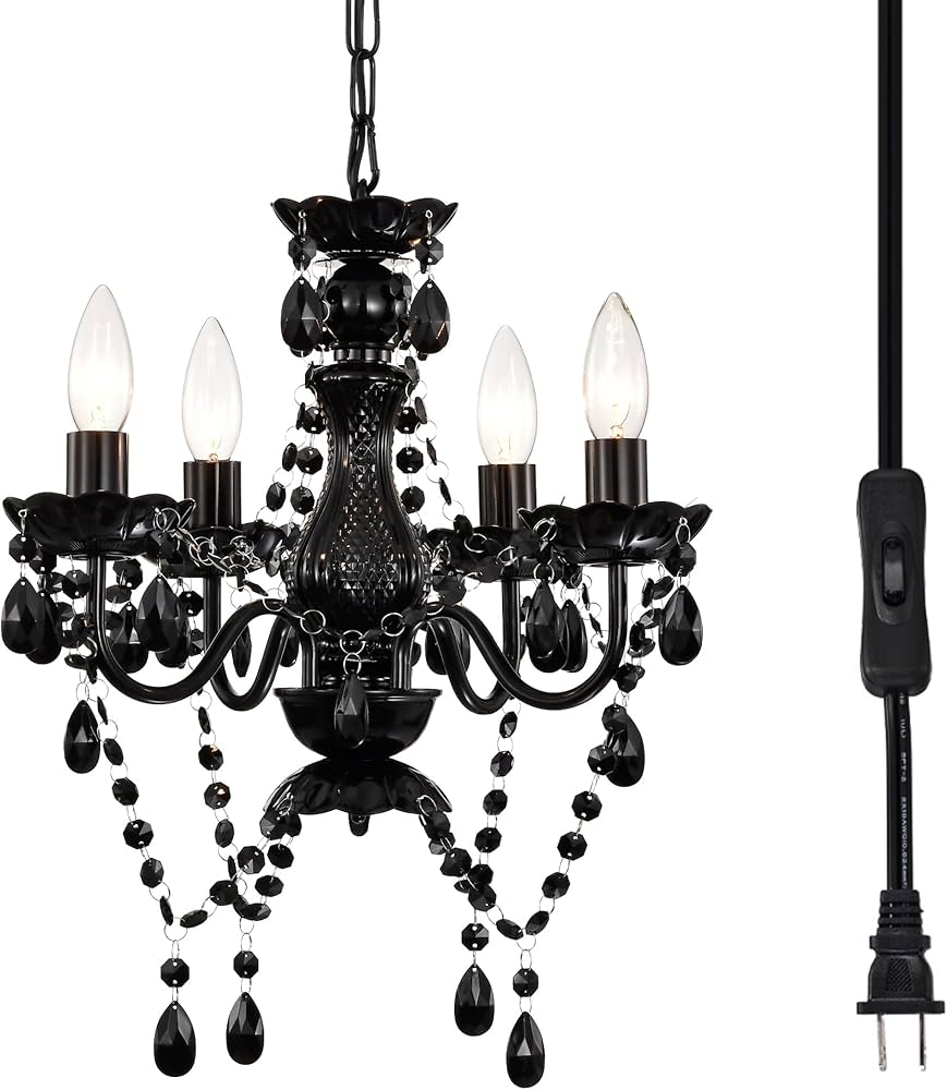Alighting Plug in Chandelier Small Black Chandelier 4 Light Candle
