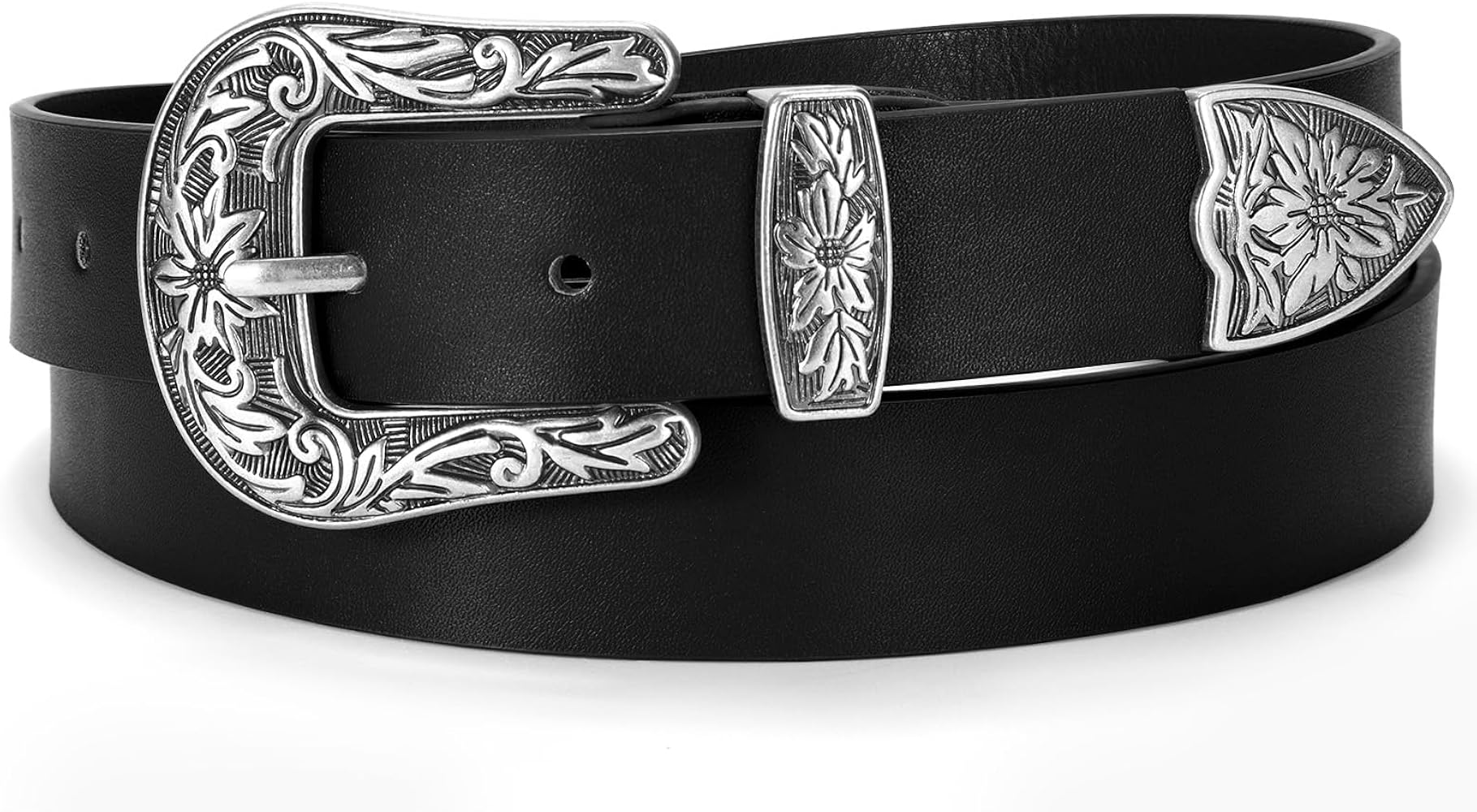 SUOSDEY Western Belts for Women Black Fashion Skinny Leather Belt