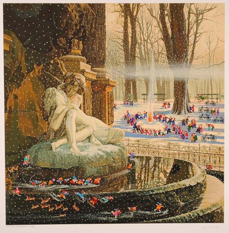 Amazon | ヒロ・ヤマガタ 絵画 「子供たちの雪祭り」 シルクスクリーン