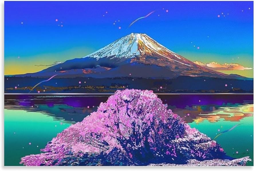 Amazon.co.jp: 鈴木英人の作品 《湖畔の桜富士》 アート ポスター