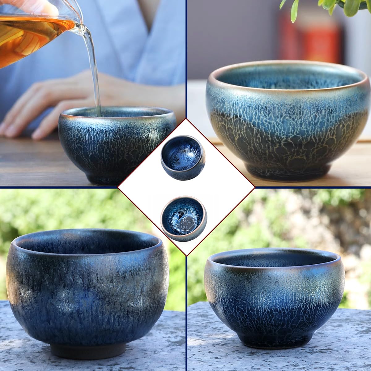 Amazon | 天目茶碗 茶道具 油滴建盞 手作りの窯変束口茶盞 茶盞 酒盞建