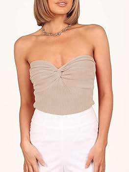 ANRABESS Tube Top for Women Summer Strapless Bandeau Knit Twist