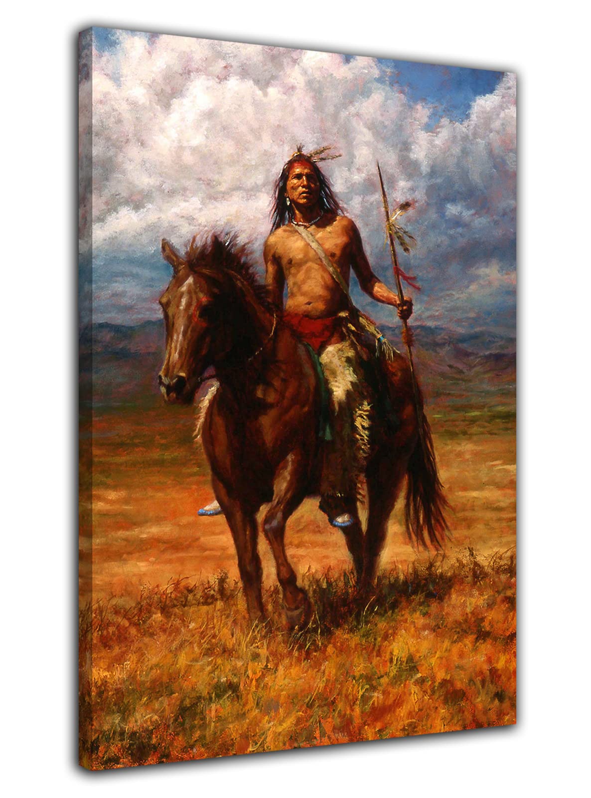 Amazon.co.jp: RAOMAAE ネイティブアメリカンインディアン戦士風景油絵