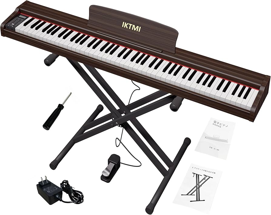 IKTMI 電子ピアノ 88鍵盤 ペダル付き 木製 電子 ピアノ 88鍵 携帯
