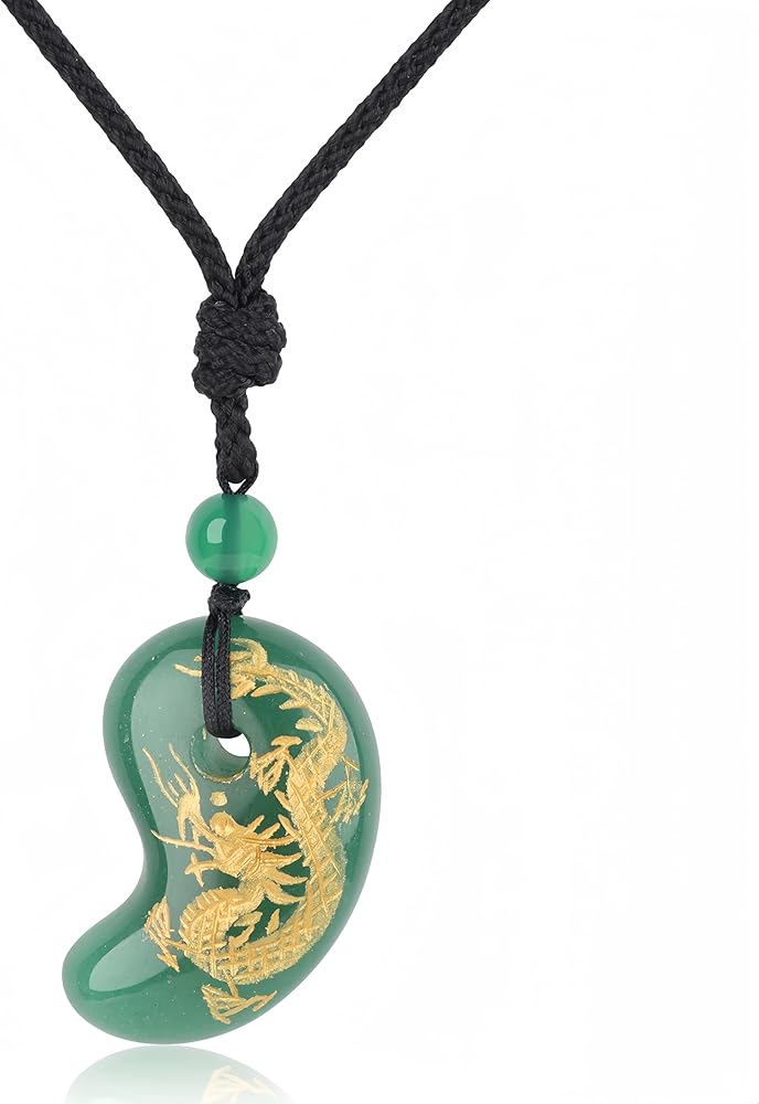 Amazon | [コアイ] グリーンアゲート 龍彫り 開運お守り 勾玉