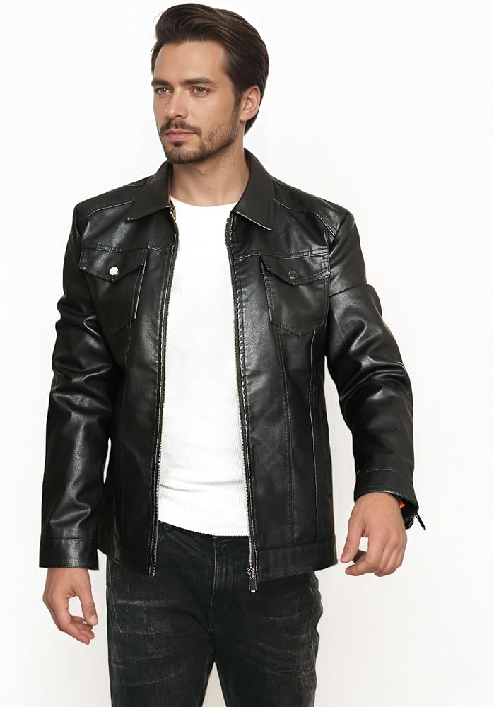 ZFBAOJT Mens Leather Jacket Motorcycle Black Biker Jackets Vintage